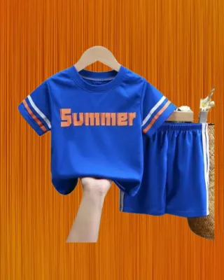 Summer Print T-shirt Set –Blue
